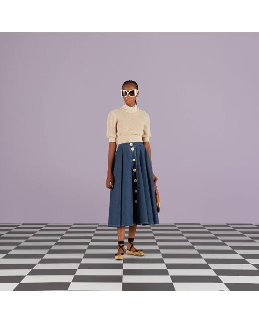 Gucci Pleated Denim Skirt in Blue Lyst
