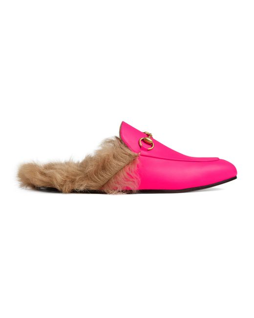 Gucci Pink Fluorescent Princetown Loafers for men