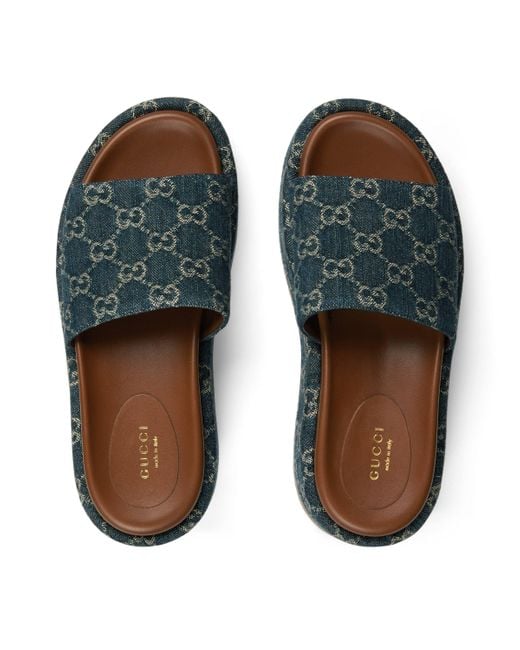 Sandalia tipo chancla con plataforma mujer Gucci de Denim de color Azul |  Lyst