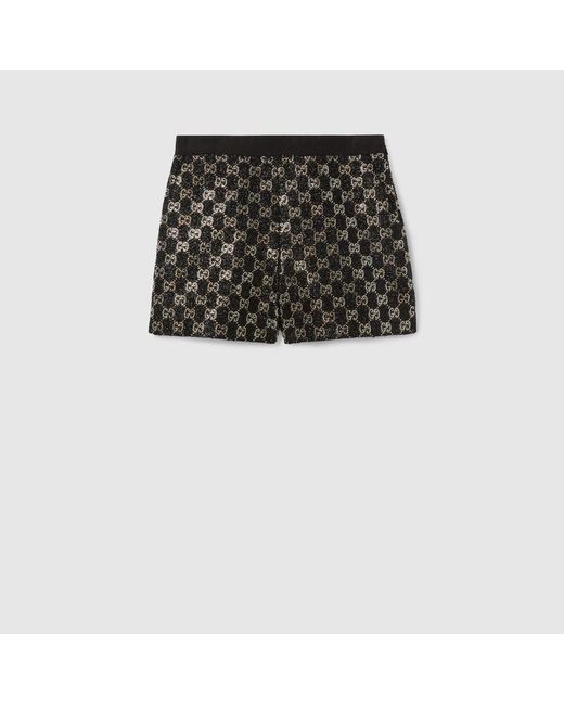 Gucci Black Embroidered Wool Tweed Lamé Shorts