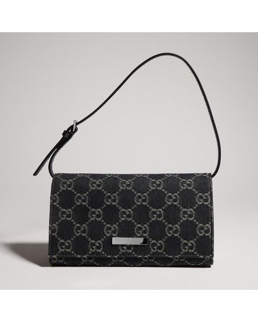 Gucci Black Small Pouch With Strap And Plaque, Fabric