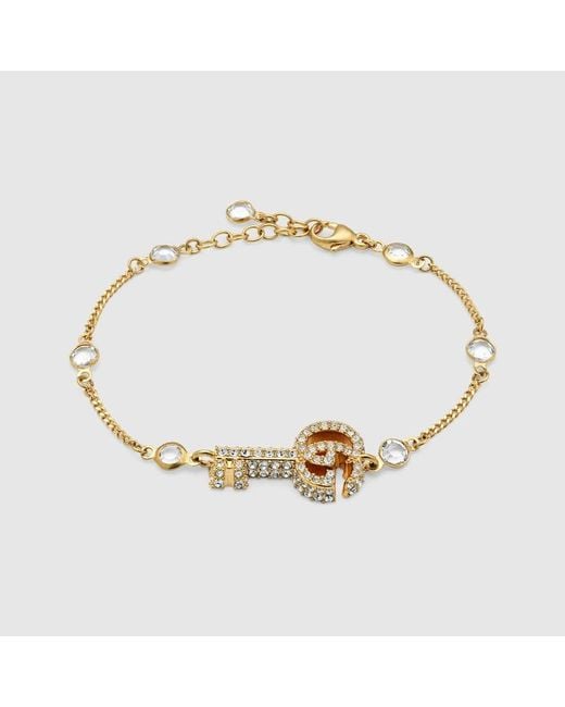 Gucci Metallic Gg Marmont Key Crystal Bracelet