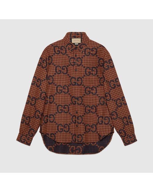 Camicia Maxi GG con stampa di Gucci in Brown da Uomo