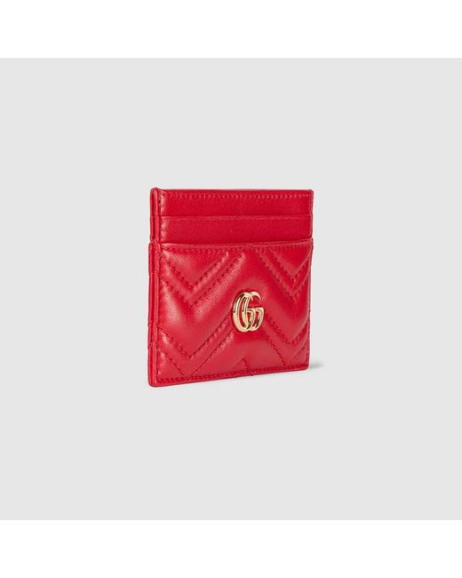 Gucci Red Gg Marmont Card Case, Leather