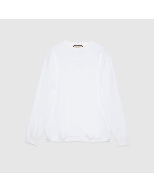 T-shirt À Manches Longues En Jersey De Coton Gucci pour homme en coloris White