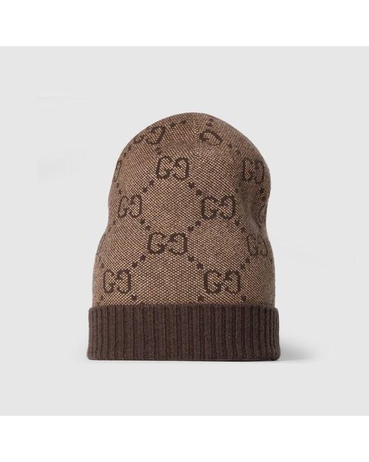 Gucci Brown Gg Cashmere Lamé Hat