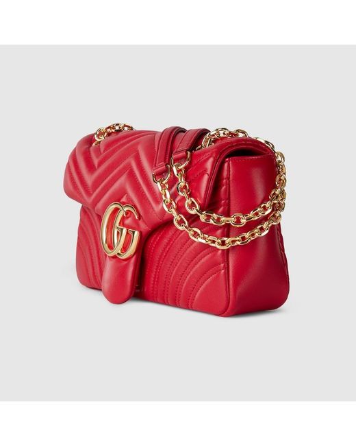 Gucci Red Gg Marmont Medium Shoulder Bag, Leather