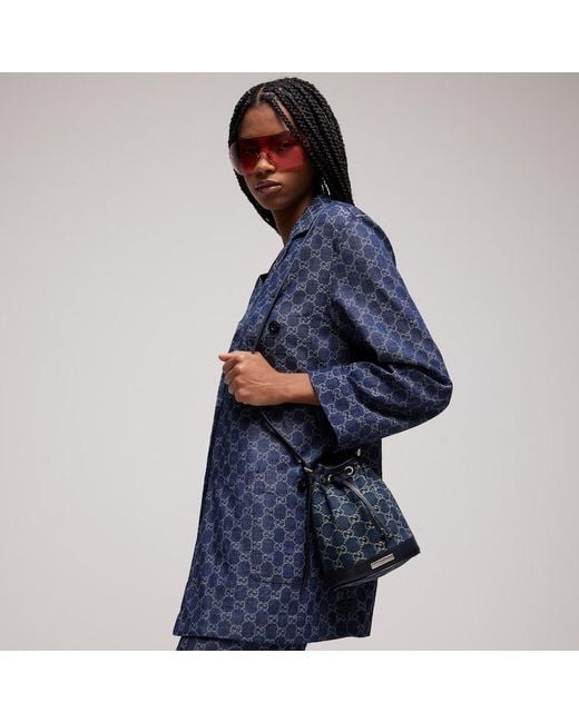 Mini Borsa A Secchiello Con Placca di Gucci in Blue