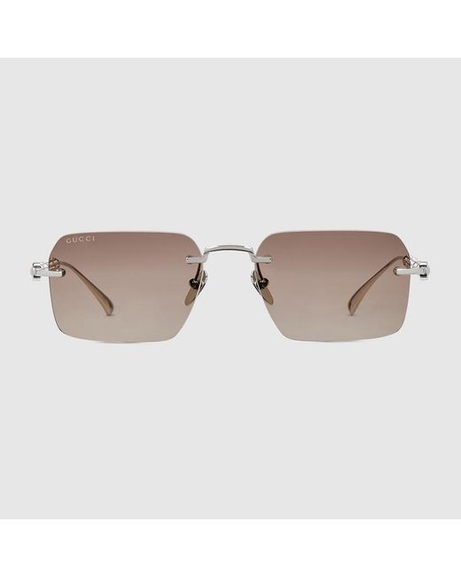 Gucci Brown Frameless Rectangular Sunglasses for men