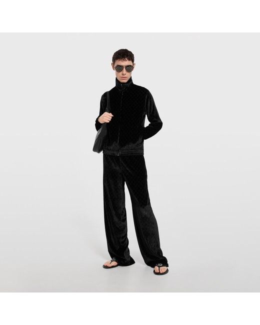 Gucci Black Gg Stretch Velvet Devoré Zipped Jacket for men