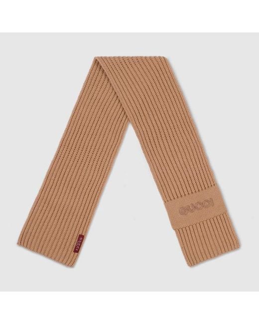 Gucci Brown Wool Cashmere Scarf With Embroidery
