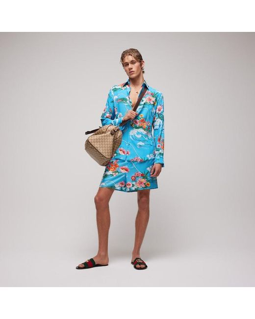 Gucci Blue Printed Fluid Fabric Shirt, Size 14 for men