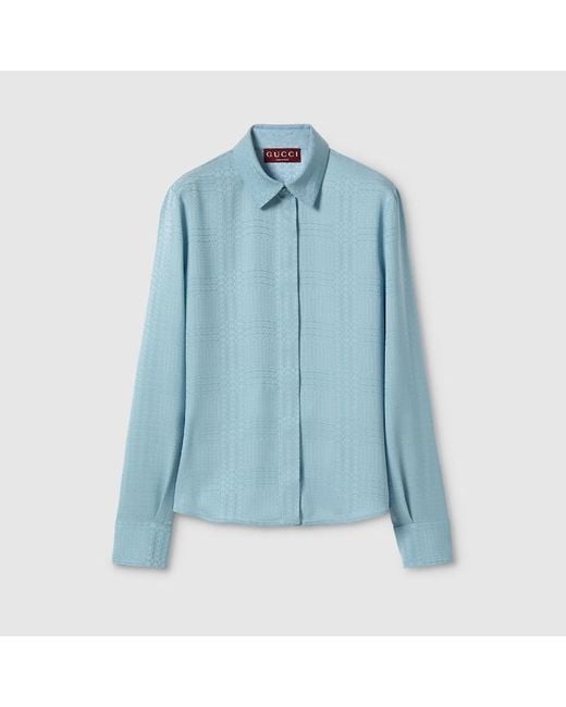 Gucci Blue Interlocking G Silk Jacquard Shirt