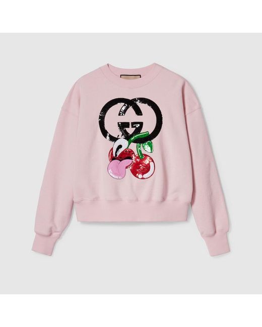 Gucci Pink Sweatshirt Aus Baumwolljersey Mit Stickerei