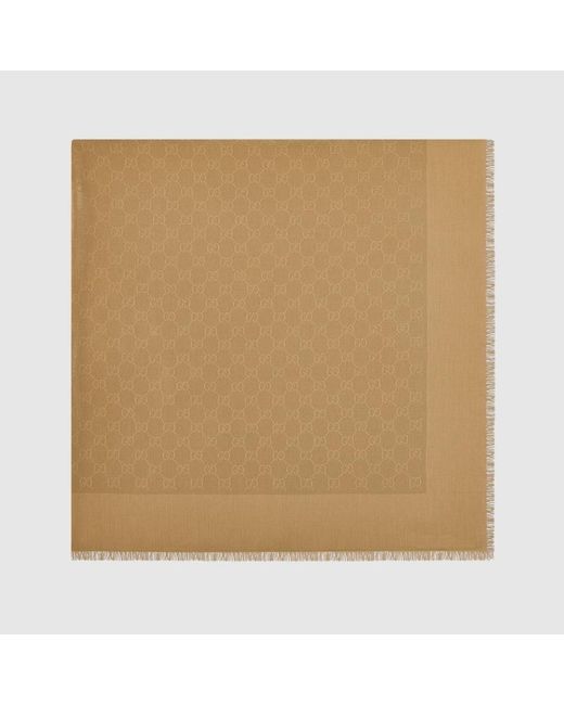 Gucci Natural Gg Silk Cotton Jacquard Shawl