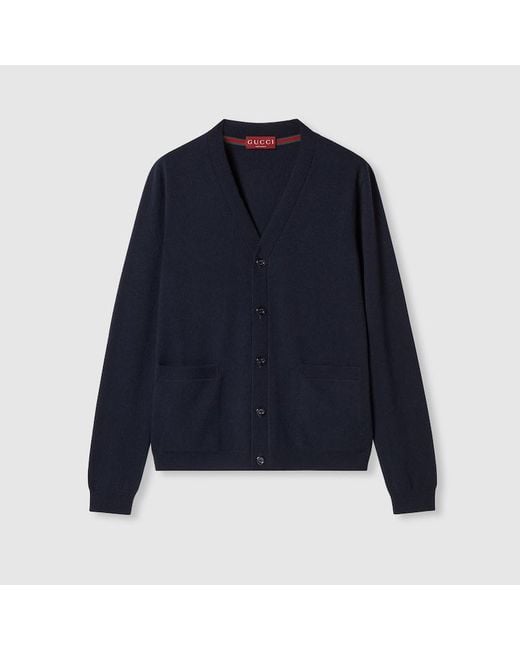 Gucci Blue Fine Cashmere Cardigan With Intarsia for men