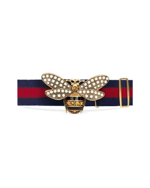 Gucci Multicolor Web Belt With Bee