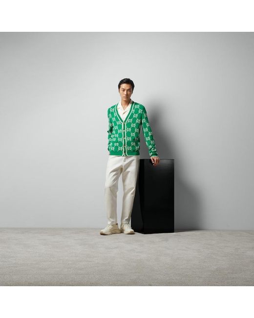 Gucci Cardigan Mit GG Baumwoll-Intarsie in Green für Herren