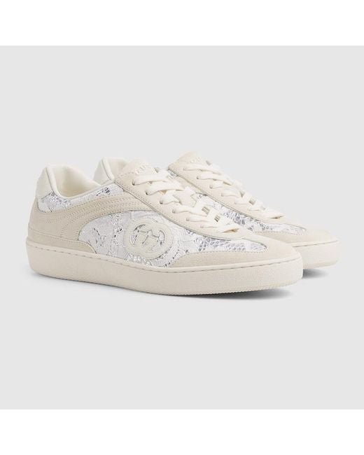 Gucci White G75 Sneaker, Suede