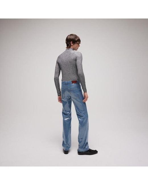 Gucci Blue Cotton Denim Pants With Sequins Embroidery for men