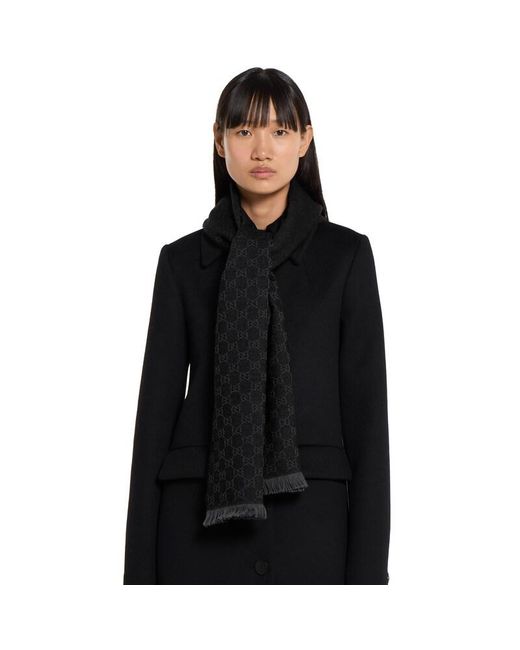 Gucci Black Gg Wool Scarf