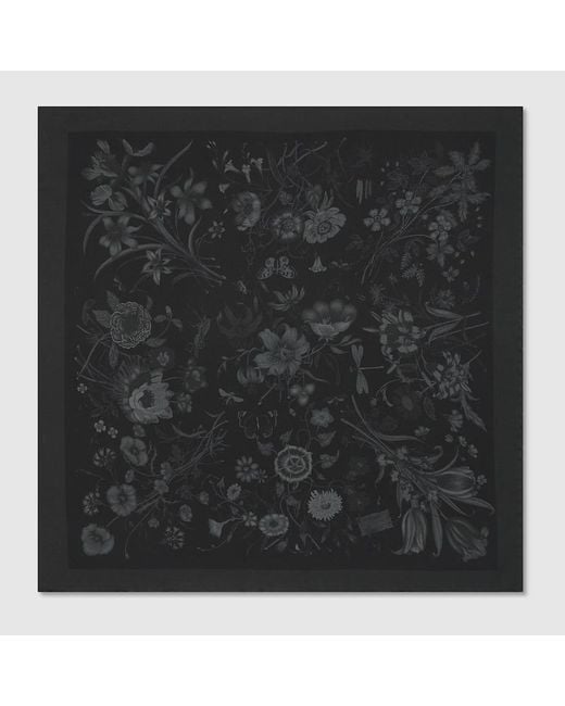 Gucci Black Printed Cotton Silk Pocket Square for men