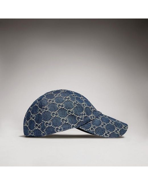 Gucci Blue Gg Cotton Denim Baseball Hat, Size L, Cotton