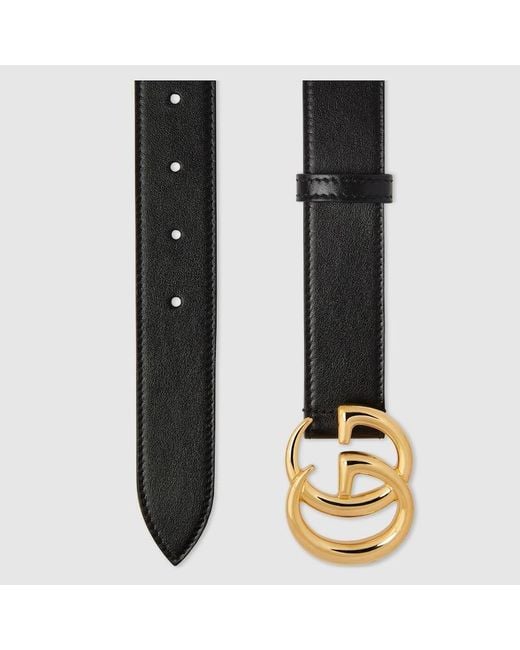 Gucci Black 414516 Ap00t 1000 Belt Leather With Gold Double G Buckle Slim 3cm (GGB1009) for men