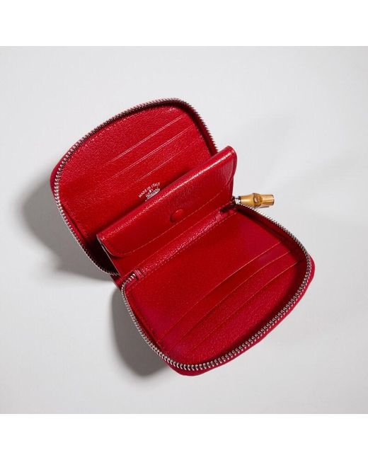 Gucci Red Small Wallet With Bamboo