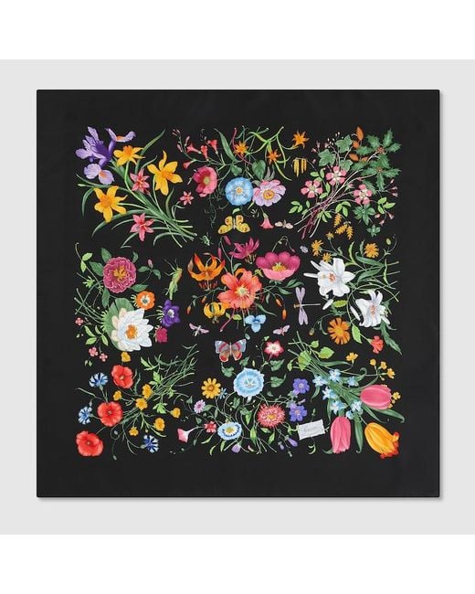 Gucci Green Printed Flora Silk Twill Carré