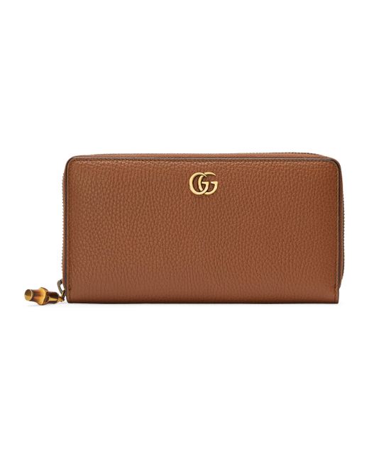 Gucci Brown Zip Around Wallet With Bamboo