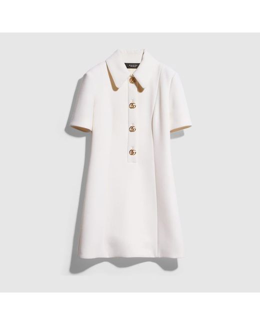 Gucci White Crêpe Wool Dress With Double G Button, Size 40 It, Ready-To-Wear