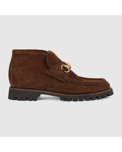 Gucci Brown Sylke Ankle Boots Aus Veloursleder Mit Horsebit-detail