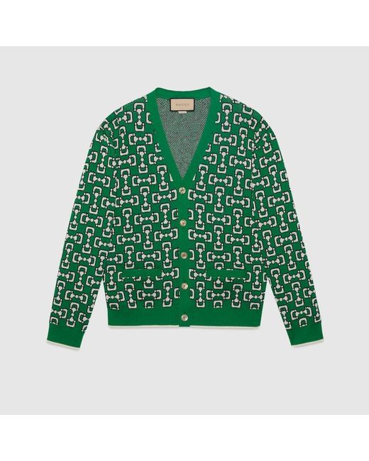 Cardigan In Piquet Di Cotone Con Morsetto di Gucci in Green da Uomo