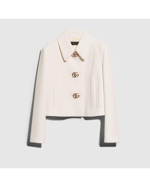 Gucci Natural Crêpe Wool Jacket With Double G Button