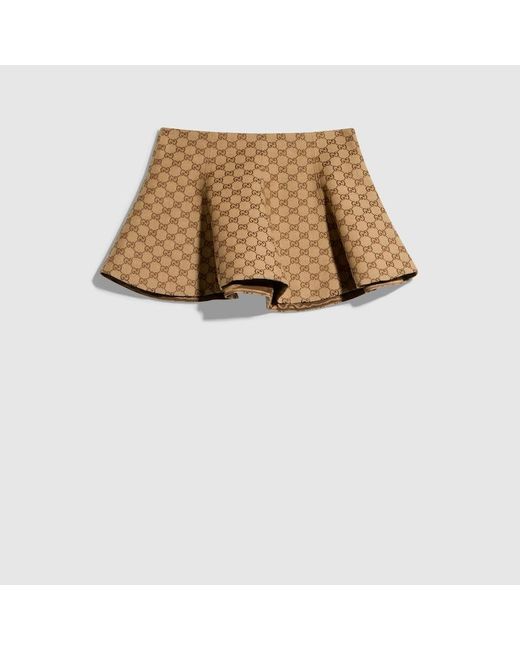 Gucci Natural Gg Cotton Canvas Flounced Skirt