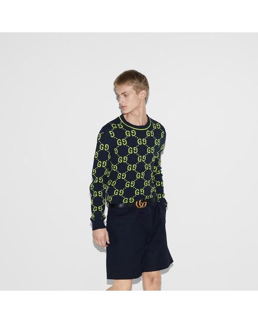 Gucci Green GG Cotton Jacquard Crewneck Sweater for men