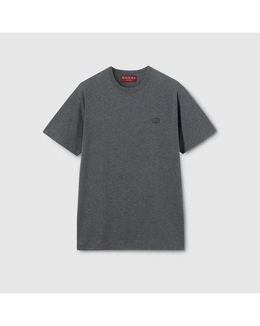 Gucci Gray Cotton Jersey T-Shirt With Embroidery for men
