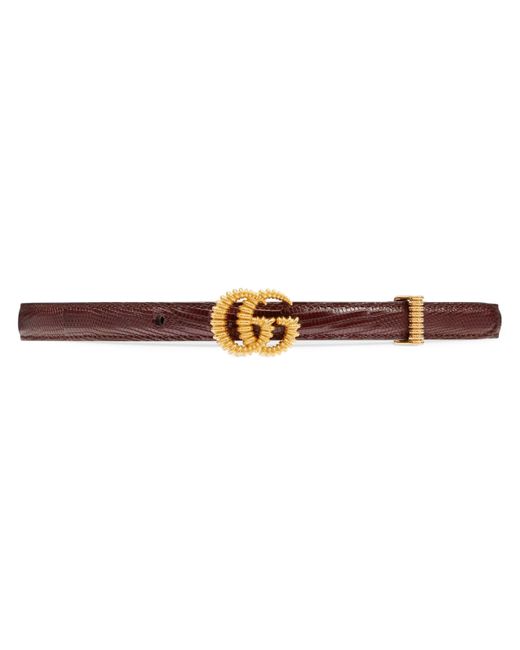 Gucci Brown Lizard Belt With Torchon Double G Buckle