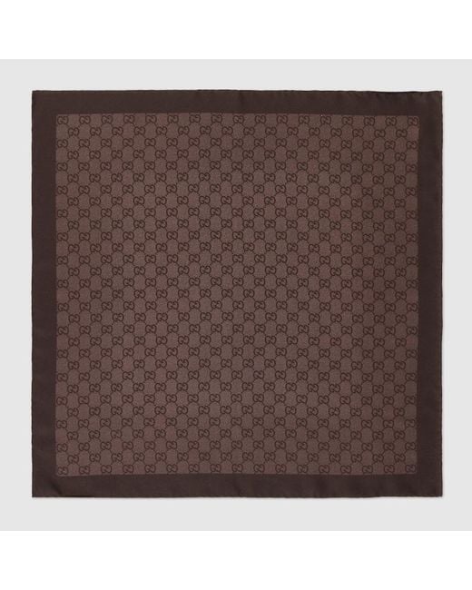 Gucci Brown Gg Silk Twill Jacquard Carré