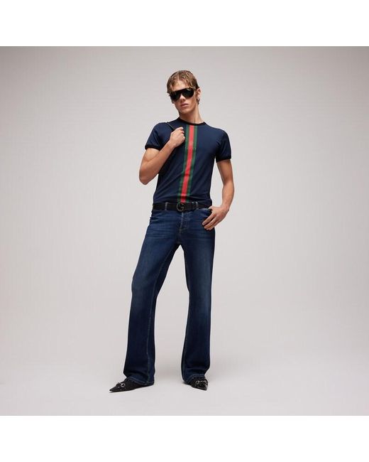 Gucci Blue Cotton Jersey T-Shirt With Print for men