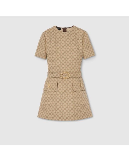 Gucci Natural Gg Cotton Canvas Fabric Dress