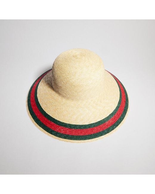Gucci Natural Woven Hat With Web, Size S, Straw