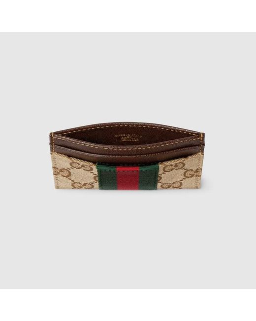 Gucci Brown Gg Card Case With Web, Gg Canvas for men