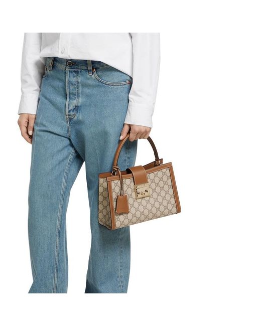 Gucci 〔パドロック〕ミディアム トップハンドルバッグ, ベージュ, Ggキャンバス Brown