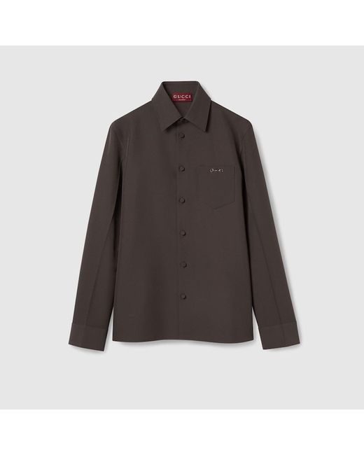 Gucci ホースビット付き ポリエステルツイル シャツ, ブラウン, ウェア Gray