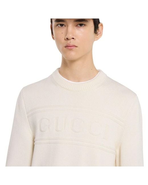 Gucci White Knit Cotton Wool Sweater With Intarsia for men