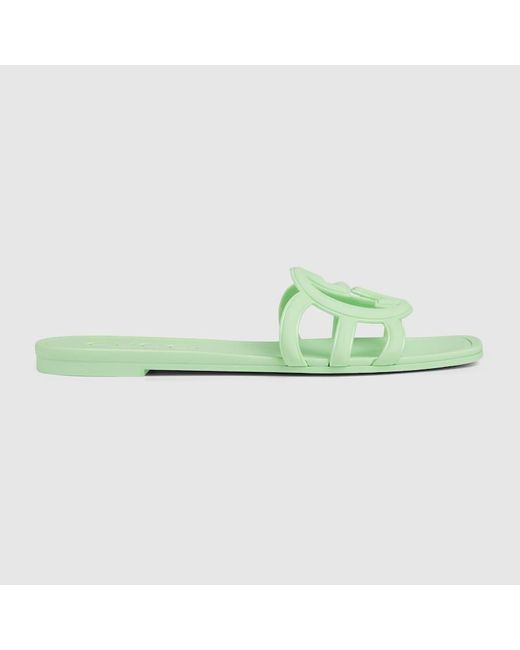 Sandalo Slider Con Incrocio GG di Gucci in Green