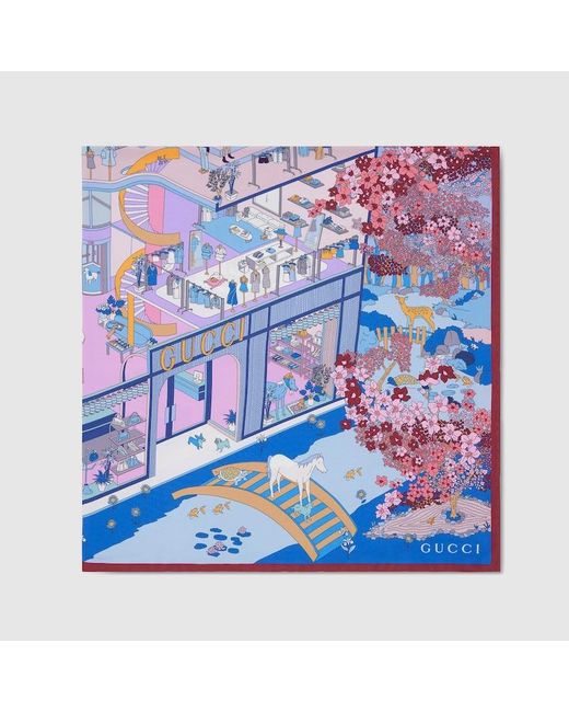 Gucci Blue Printed Silk Twill Carré