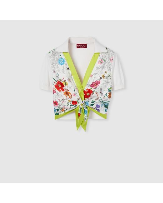 Gucci Green Silk And Cotton Top With Print, Ready-To-Wear